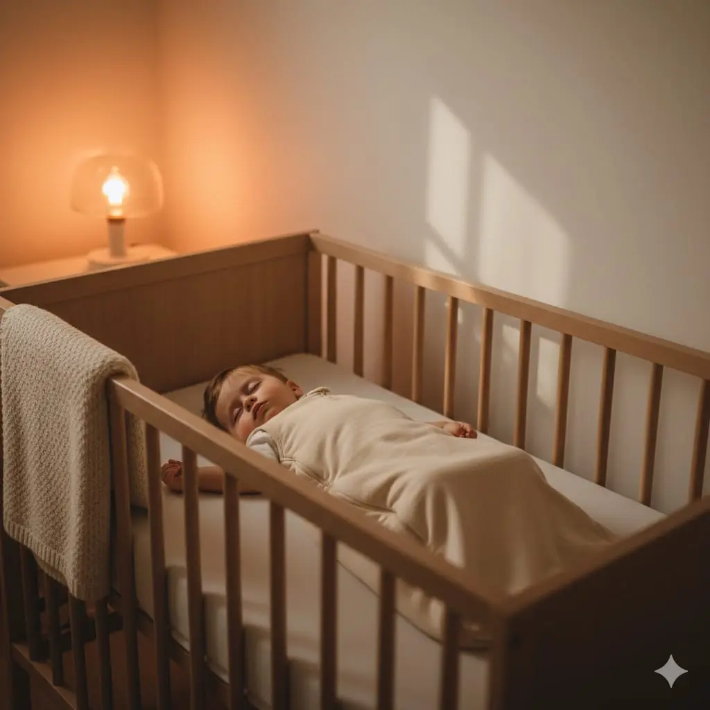 Baby Sleeping at night in his cot 