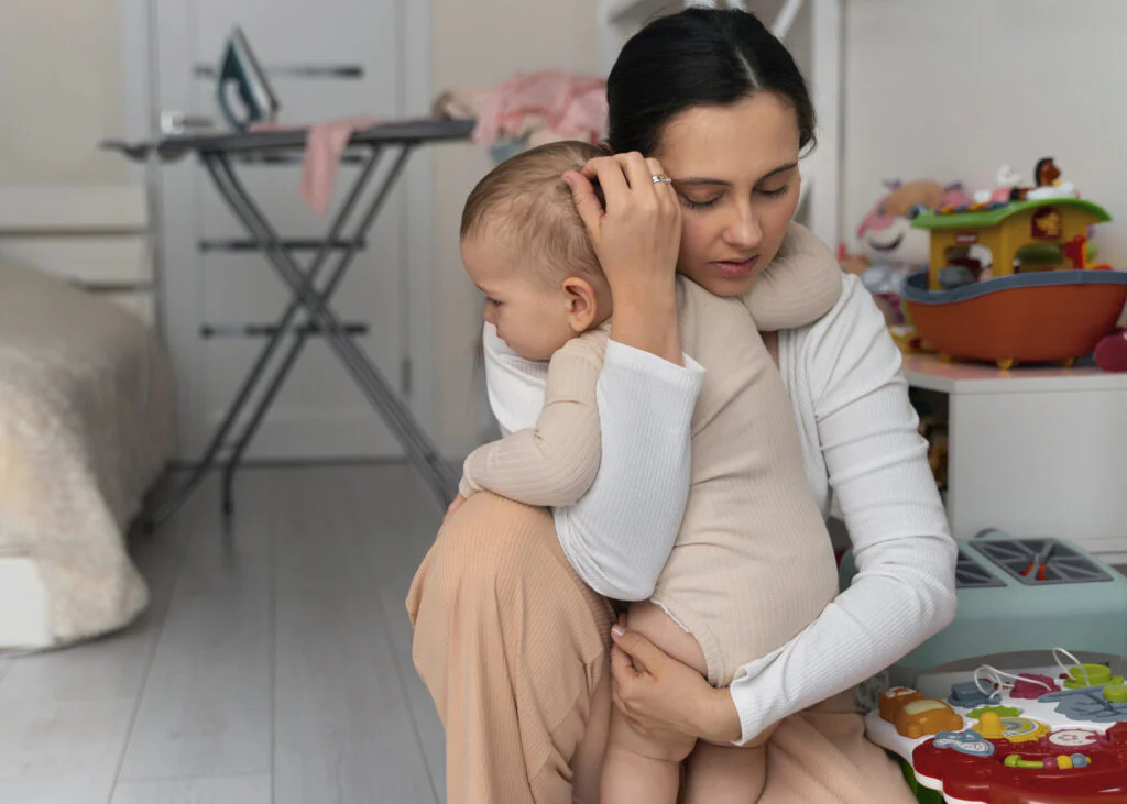 child crying and mother dealing