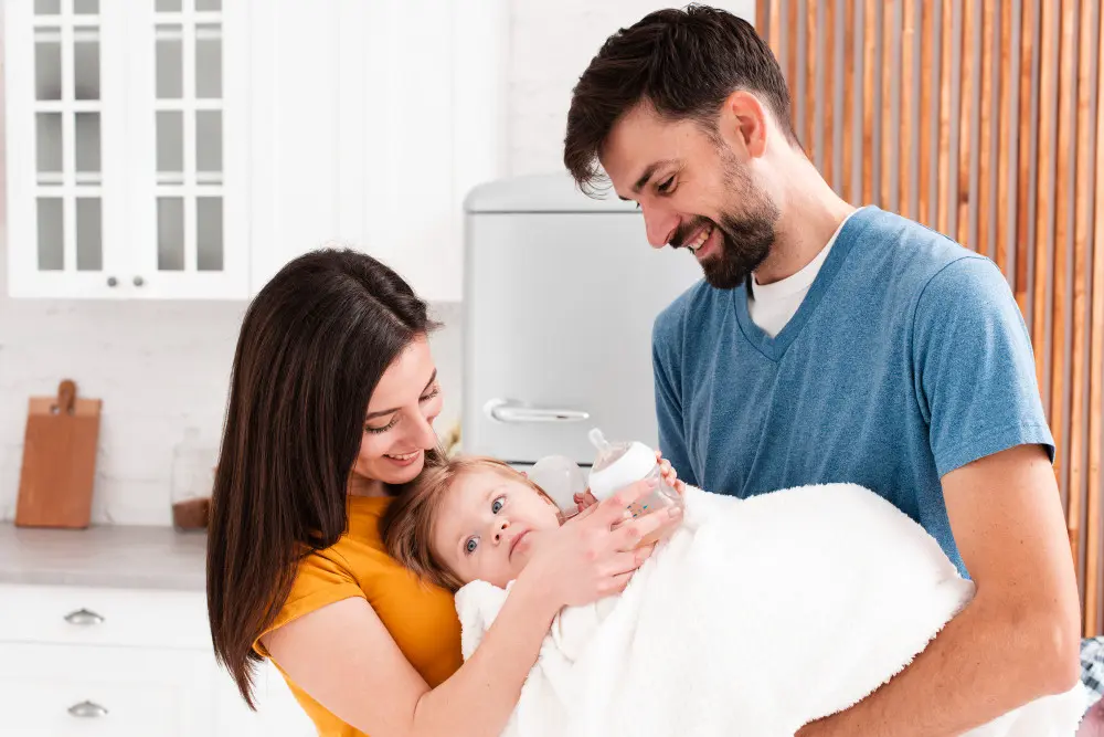 Parents caring for their baby