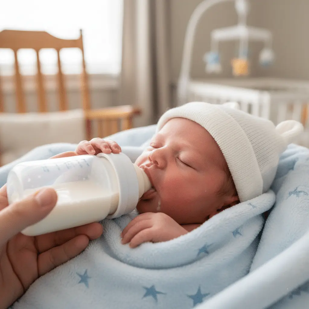 Baby calmly taking his feed