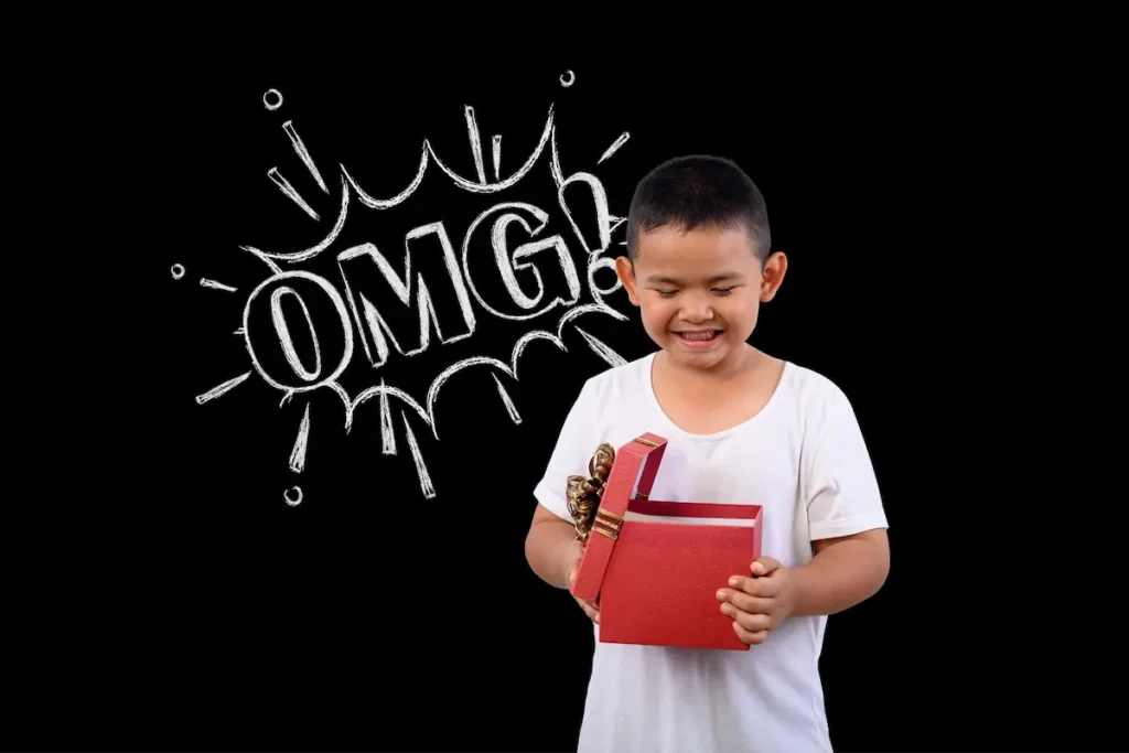 Red Flags in Toddler Development (1-3 Years): Signs of Developmental Delay Parents must not ignore (A comprehensive guide to Pakistani parents) 4 boy was surprised with red gift box blackboard drawing