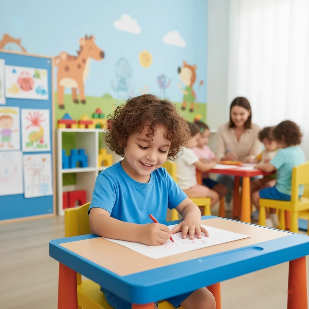 Child doing his school work