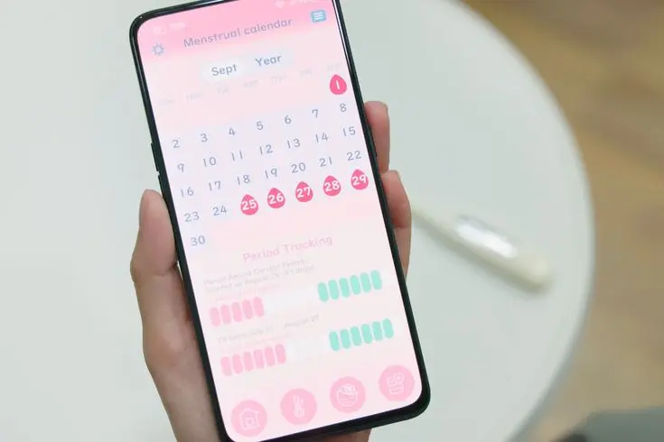 Menstrual calendar on smartphone screen