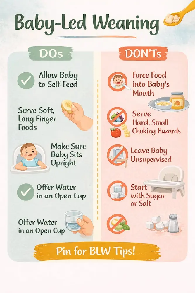 When Should You Introduce Solid Foods to Your Baby? A Complete Guide for Parents 5 Baby-led weaning dos and don’ts including self-feeding, safe foods, and avoiding choking hazards.