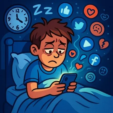 Children's sleep problems: Why do some children wake up several times at night? 5 Kid playing with his mobile using social media apps