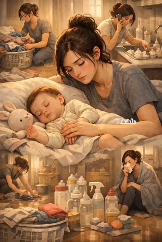 To Every Mom This Mother’s Day: You’re Doing Better Than You Think 4 Tired mother caring for sleeping baby while managing household chores