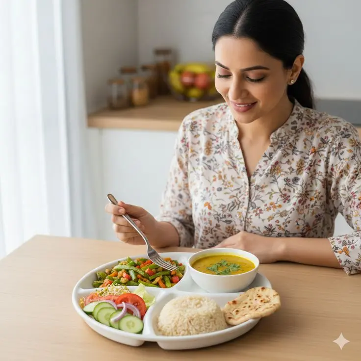 Women eating healthy food