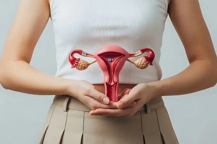 a women displaying abdominal structure to give information regarding women health
