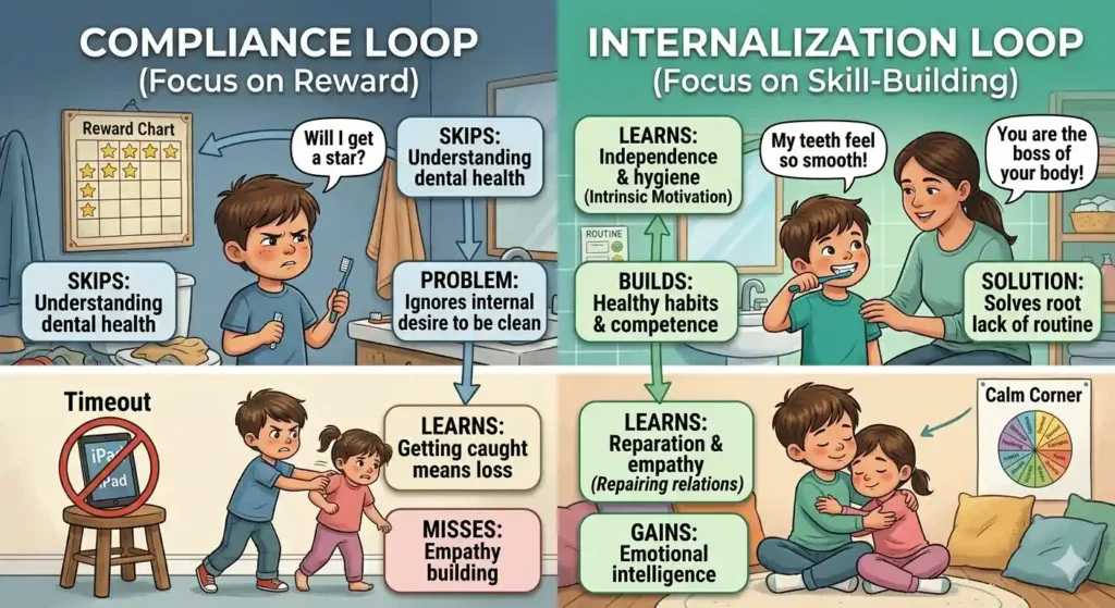 Compliance Loop vs Internalization Loop parenting infographic