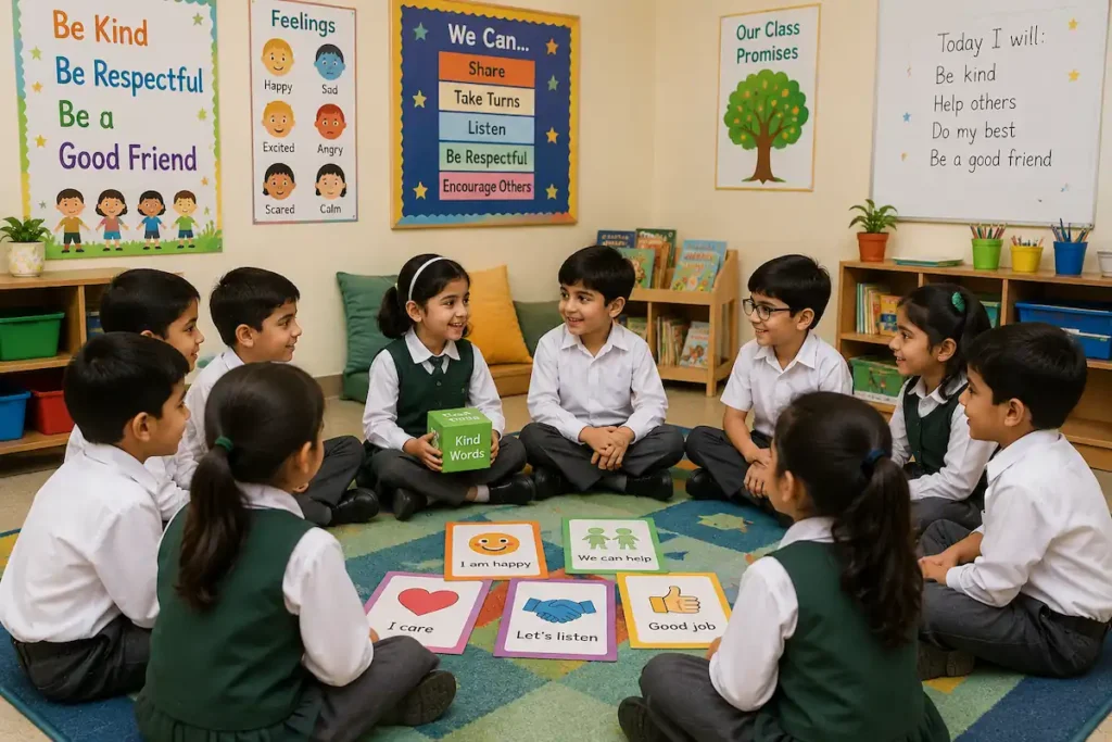 Social emotional learning in Pakistani schools children in collaborative classroom activity.