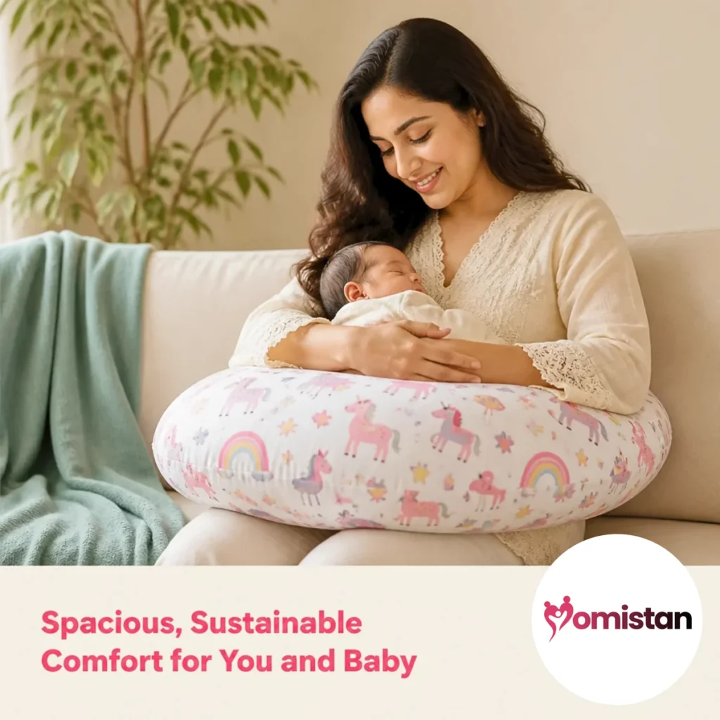Display nrsing pillow showing spacious, sustainable comfort for you and baby