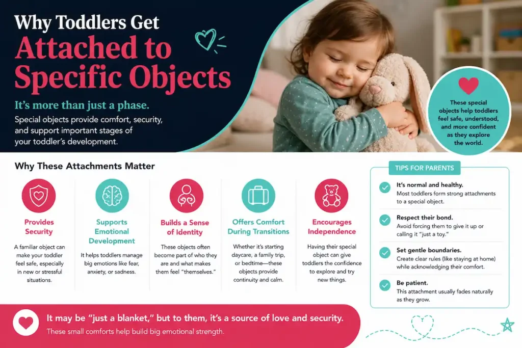 Infographic explaining why toddlers get attached to comfort objects