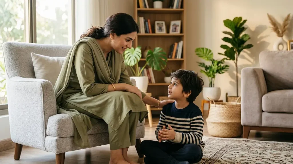 Mother teaching child respect without fear